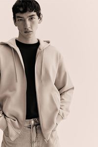 Sudadera con capucha y cordón de manga larga Beige claro para hombre, sudadera holgada con cremallera, bolsillos laterales diagonales, algodón y poliéster para invierno - Product Image 6