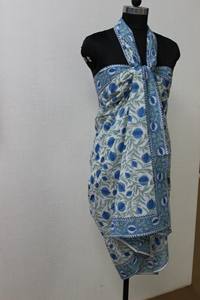 Pareo de algodón suave Queen/Pareo azul celadón verde indio Floral estampado a mano Regalo para mamá amiga dama de honor Mujer ropa de playa - Product Image 3