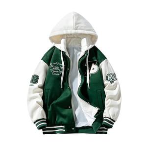 Veste d'hiver décontractée pour hommes avec col à capuche motif solide fermeture à glissière avec logo sur le devant - Product Image 2