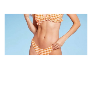 Top bikini triangolare Wild Fable fatto a mano in vichy arancione con dettaglio a balze XS, set 2 pezzi da donna con slip in tessuto traspirante - Product Image 3