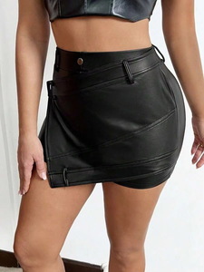 Servicio de OEM cómodo precio al por mayor faldas de cuero de las mujeres de color sólido personalizado largo de longitud regular faldas de cuero genuino - Product Image 5