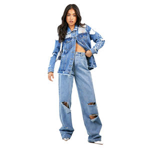 Dernière mode hip hop veste en jean bleu délavé pour femmes vestes en jean personnalisées pour femmes à vendre - Product Image 3