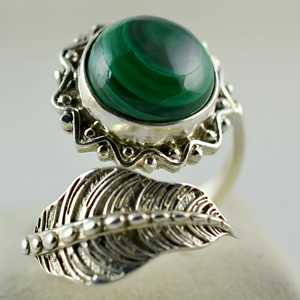 Navya Craft Handmade 925 Sterling <b>Silver</b> Women's Adjustable Leaf <b>Ring</b> Green Malachite Gemstone <b>Statement</b> Crystal <b>Ring</b> - Product Image 6