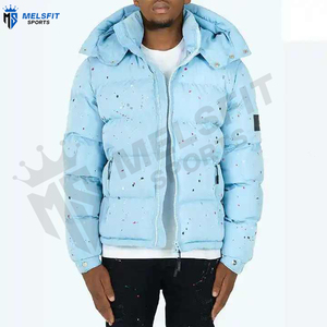 <b>Men's</b> Custom Front Letter Hooded Puffer Jacket Waterproof Breathable Stand Collar Custom Logo OEM Design Polyester - Product Image 4