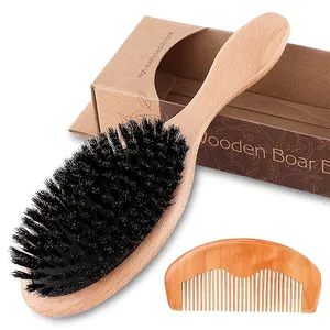 Soft Natural Bristles Brush para cabelos finos e finos Wooden Javali Bristle Hair Brush e Bamboo comb Set para mulheres Homens Kid