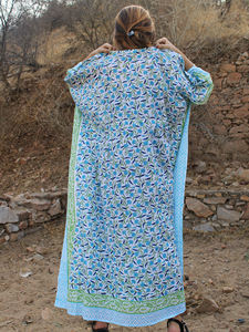 Caftán con estampado de bloques de mano de algodón 100% ecológico, cómodo, elegante, estampado Floral, elegante, borde, informal, ropa india, caftán - Product Image 6