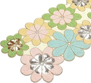 Christmas Decorative and Leaves Design Beaded <b>Runner</b> Placemat <b>Dining</b> <b>Table</b> Fancy Mat Handmade Decorative <b>Runners</b> for Wedding - Product Image 2