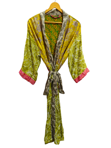 Peignoir en soie Robe d'été Bikini Cover Up Night Wear Robe longue, Kimono sari en soie recyclé vintage indien fait à la main, - Product Image 2