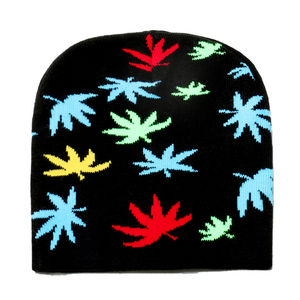 Bonnet unisexe chaud automne-hiver 2025, style hip-hop, jacquard feuille verte colorée, tricoté sans bord, déchiré - Product Image 5