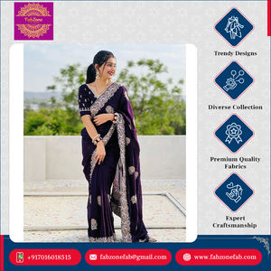 Hermosa Zari Thread Stone Work Blooming Vichitra Saree Diseñador de calidad premium Ropa de fiesta de boda Precio bajo Ocasiones especiales - Product Image 3