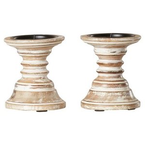 <b>Set</b> of 2 Wooden <b>Candle</b> Holders with Brown and White Finished Perfect for Wedding Parties <b>Christmas</b> Decor Elegant Lighting Accent - Product Image 1