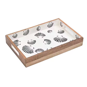 Plateau de service en bois haut de gamme avec design coquillage imprimé plateau décoratif rond et rectangulaire pour café de cuisine - Product Image 1