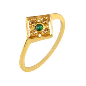 Wholesale 925 Sterling Silver Minimalist Ring Gold-Plated Green Onyx CZ Gemstone Bezel Setting Cute Style for Anniversaries - Product Image 1