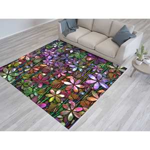 Alfombra Floral Colorida, Alfombra de Flores Coloridas, Alfombra de Flores Moradas, Alfombra Floral, Alfombra Suave No Tejida - Product Image 2