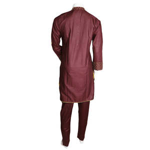 Traje de Dos Piezas de Algodón Bordado para Mujer - Marrón Oscuro - Product Image 3