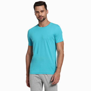 T-shirt pour hommes couleur bleu ciel col rond manches courtes grande taille 100% coton t-shirt uni pour adulte vente en gros - Product Image 1