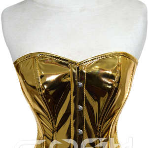 Haut de corset en PVC doré avec désossage en acier et fermeture de buste avant - Product Image 4