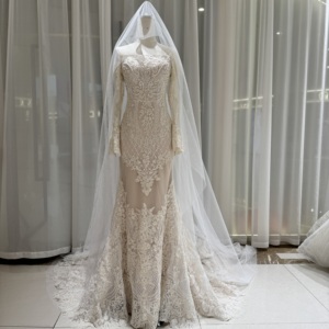 Robes de mariée sirène ajustées en dentelle brodée à col bateau Jancember OY029 - Product Image 1