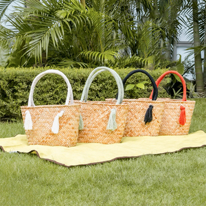 Look impressionnant sac jonc de mer mélange coton corde poignée pas cher prix produits chauds pour sac de plage d'été - Product Image 2