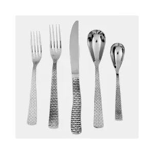 Ensemble de couverts en acier inoxydable noir martelé, finition miroir, pour les repas quotidiens, les cafés, les hôtels, les restaurants et la table moderne, provenant d'Inde. - Product Image 6