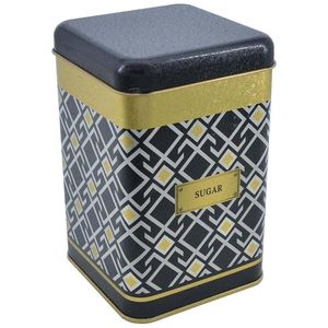 Boîte en fer blanc carrée à fond noir 1.7 L 105x105x160mm couvercle coulissant motif sans couture conception géométrique recyclable bonbons gaufrés - Product Image 3