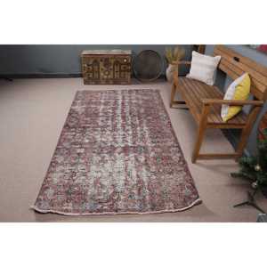 Vintage Rug, Area 4.3x7.9 ft Turkish Rug, <b>Red</b> Floral <b>Wool</b> Rug - Product Image 3
