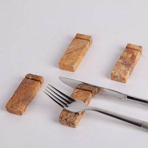 Elegant Marble Fork <b>Knife</b> Rest Stone Blocks Natural Stone Cutlery <b>Holders</b> Unique Kitchen Dining Table Accessories - Product Image 1