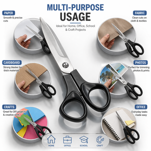 Tijeras de Corte Resistentes de 8 Pulgadas, Acero Inoxidable, Hoja Afilada, para Oficina, Hogar, Manualidades, Tela, Papel, con Agarre Duradero - Product Image 5