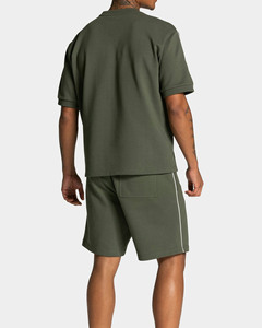 T-shirt et short surdimensionnés en kaki personnalisés pour hommes, avec passepoil, en coton respirant, tendance, pour la salle de sport et le streetwear - Product Image 2