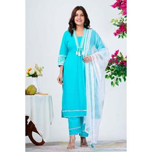 Elegante Conjunto de Kurta de Chifón Azul Agua Bordado con Dupatta - Product Image 6
