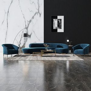 बिलीडो प्रतीक्षा चेयर स्टाइलिश सुरुचिपूर्ण फ्रेंच सैलून पीतल के चंद्रमा के आकार के सोफे लॉबी मखमली क्रीम गुलाबी घुमावदार सोफे - Product Image 5