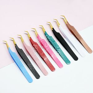 Luxury Pink <b>Glitter</b> Fiber Tip Lash Tweezers 45 Degree Volume Fan Tweezers Diamond Grip Eyelash Extension Tools Nonslip - Product Image 1