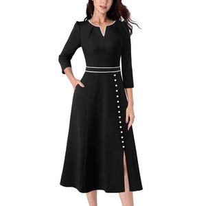 Robe de carrière élégante en polyester et spandex avec ajustement extensible pour un confort toute la journée et un style professionnel - Product Image 1