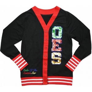 Casual Versatile Red White & Black Embroidery Logo Wool/Acrylic Sorority Fraternity Knitted Sweaters <b>Cardigans</b> <b>Spring</b> Button - Product Image 1