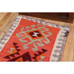 Vintage Rug, <b>Runner</b> 3x9.6 ft Rug, Kilim <b>Red</b> Ikat Rug - Product Image 5