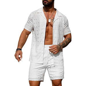 Conjunto de dos piezas activo para hombre, camisa informal de manga corta con pantalones cortos, ajuste relajado, ideal para entrenamiento físico y uso diario - Product Image 5