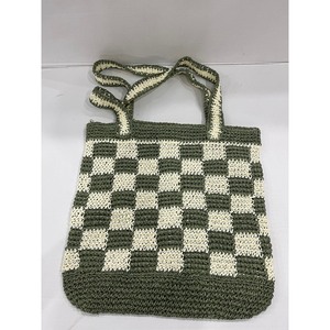 Sac de plage à carreaux VA unisexe de style vintage mignon avec logo personnalisé toile et doublure en coton fermeture à glissière deux poignées/sac tissé - Product Image 1