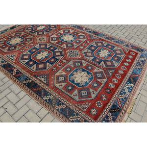 Vintage <b>Traditional</b> Wool <b>Rug</b> Red Blue Patchwork Design 6.7 X 10.3ft Rectangle Living Room Carpet with Latex Backing for Teens - Product Image 2