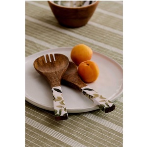 Elegante juego de servidor de ensalada de madera de mango con estampado de esmalte de pescado azul, vajilla sostenible para restaurante y decoración de cubiertos de boda - Product Image 2