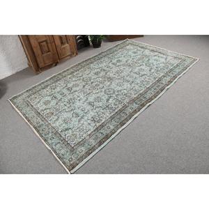 Tapis turc oriental vintage en laine, 5x8,3 pieds, bleu et marron, motif patchwork, avec envers en latex, tapis écologique pour la maison - Product Image 2