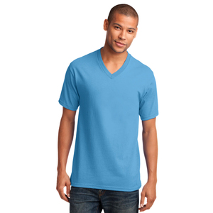 เสื้อยืดคอร์คอตตอนคอวีของผู้ชายเสื้อยืดคอตตอนคอวีสีฟ้าน้ำทะเลเสื้อยืดคอวีผ้าฝ้าย100% 54ออนซ์ Vneck - Product Image 1