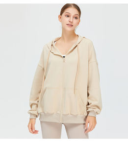 Chaqueta deportiva informal de algodón 100% para mujer con Capucha con cordón personalizado, venta al por mayor, logotipo frontal tejido no tejido de invierno - Product Image 3