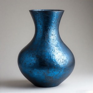 FadedRoyal Vase bleu classique avec motif texturé Vase de sol en métal Design en relief floral Décoration d'intérieur Déclaration d'accent - Product Image 2