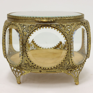 Caja de vidrio biselado de vidrio transparente de latón puro de la mejor calidad Superior, forma redonda, acabado dorado brillante para accesorios de maquillaje, caja de vidrio - Product Image 1