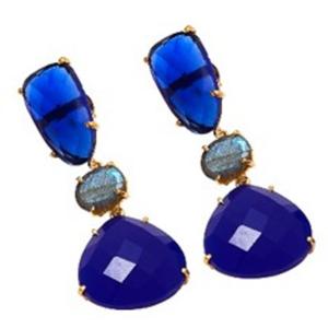 Pendientes de plata de ley 925 con forma de pera, labradorita azul y zafiro, Gema hidráulica, óvalo - Product Image 1