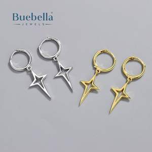 Pendientes colgantes de estrella de cuatro puntas chapados en oro de 18 quilates de plata de ley 925 hechos a mano, joyería de boda estilo Hip Hop para hombre, moissanita - Product Image 5
