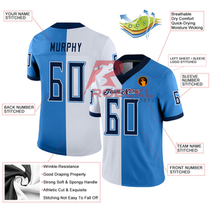 Nouveau maillot de football en maille bleue et blanche à col en V en polyester de haute qualité maillot de football américain respirant en édition limitée - Product Image 3