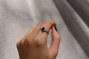 แหวนเงินแท้แบบปรับได้ของ ony S925แท้สีดำอัญมณีอาเกตกันน้ำสำหรับงานแต่งงานทรงรีตัดขอบสำหรับงานปาร์ตี้ - Product Image 3