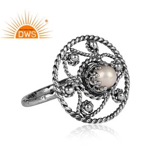 Handmade Design Oxidized Sterling <b>Silver</b> Natural Pearl <b>Set</b> Statement <b>Ring</b> Jewelry For Women Gift For Her - Product Image 3