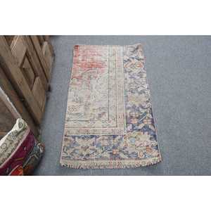 พรมวินเทจตุรกี ขนาดเล็ก 1.9x3.6 ฟุต (59x109 ซม.) พรมขนสัตว์เปอร์เซียสีน้ำเงิน - Product Image 1